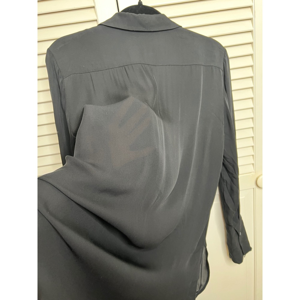 Vince 100% Silk Tuxedo Blouse Black Long Sleeve Bell Cuff Size M - Picture 7 of 9